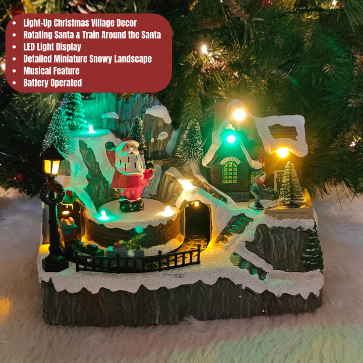 Light-Up Nativity Village with Rotating Santa