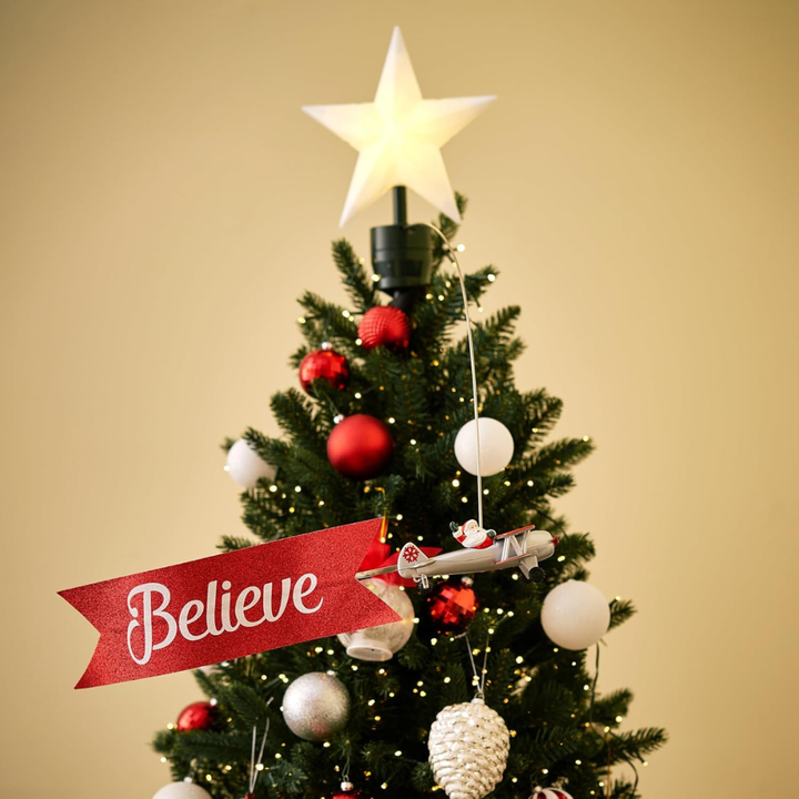 Animated Biplane Tree Topper with Banner