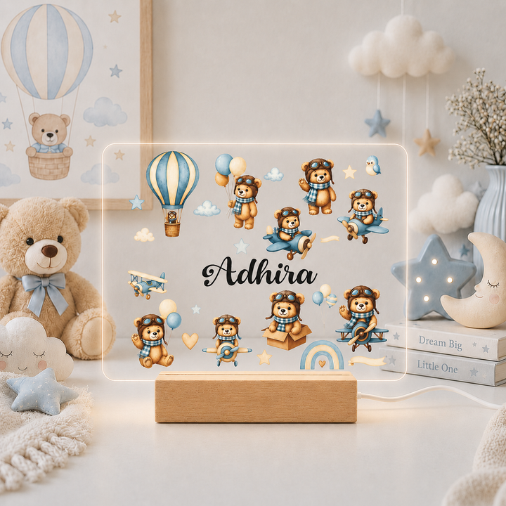 Acrylic LED Night Lamp - Little Aviator Bears