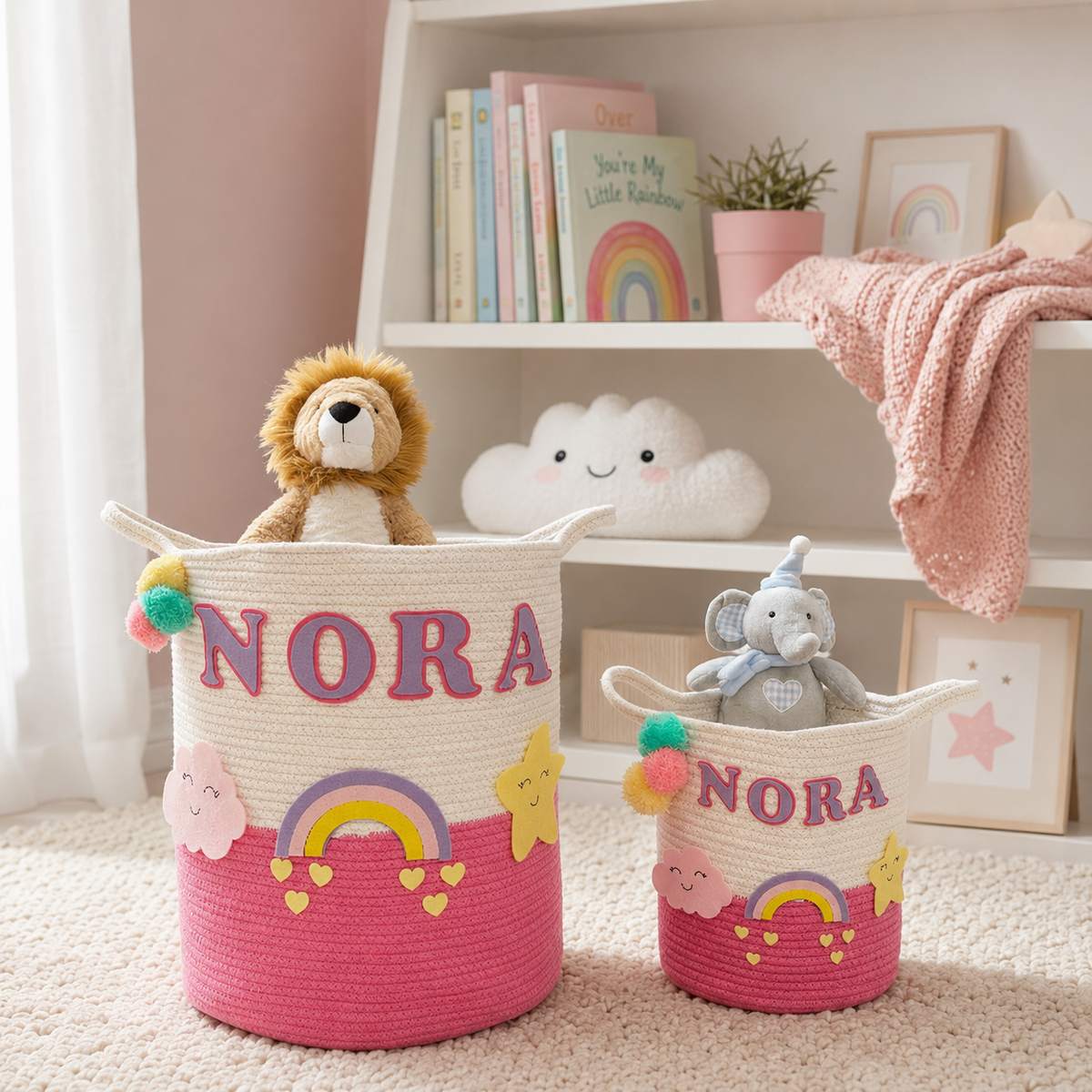 Babble Wrap Jute Cotton Storage Basket - Rainbow Radiance