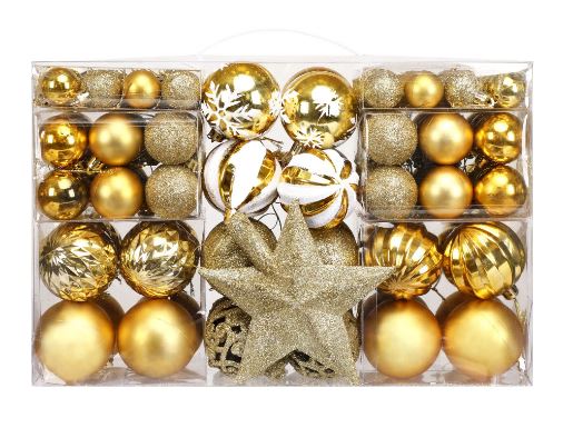 Golden Glam Baubles Set (100 Pcs + Topper)