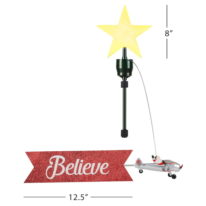 Animated Biplane Tree Topper with Banner