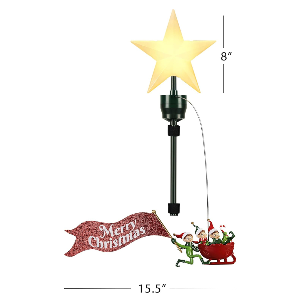 Animated Elves-on-the-Run Tree Topper with Banner