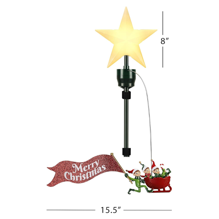 Animated Elves-on-the-Run Tree Topper with Banner