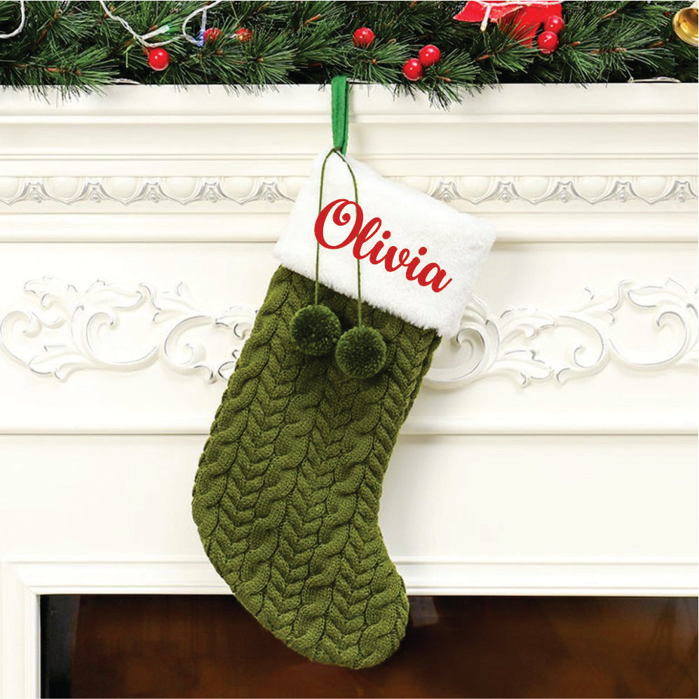 Babble Wrap Hand Crochet With Pom Pom Hanging Stockings- Green