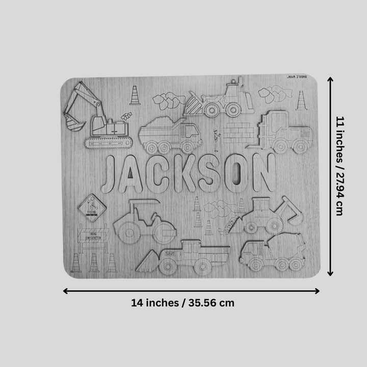 Personalised Wooden Name Puzzle- Construction Site