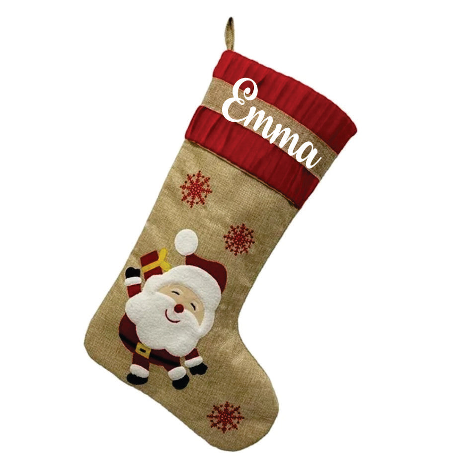 Babble Wrap Burlap Holiday Stocking -  Happy Santa