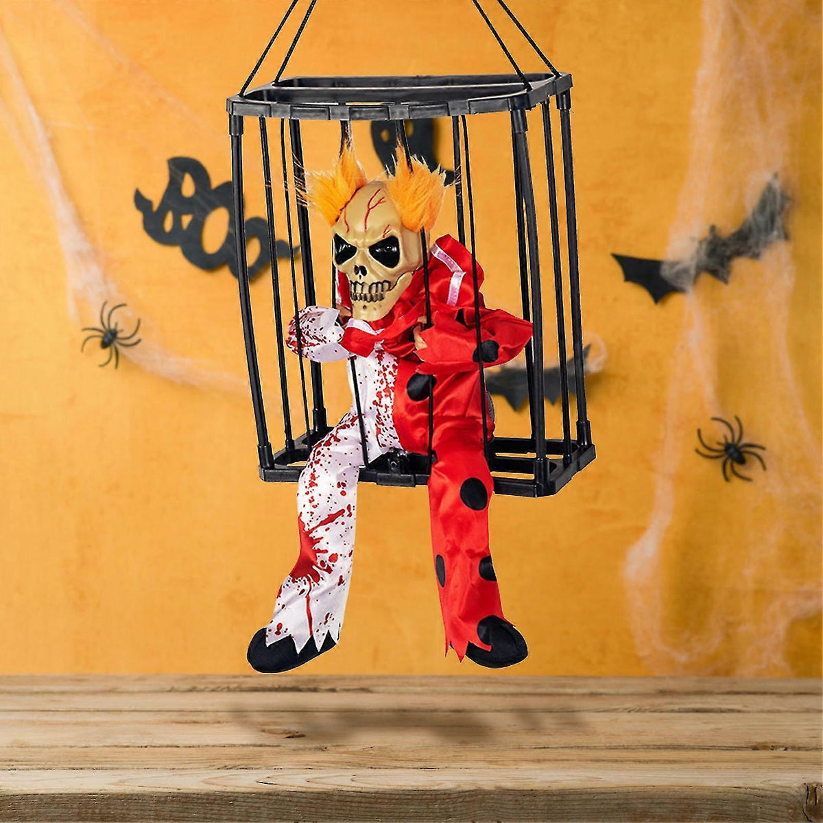 Animated Hanging Skeleton Cage – Bloody Clown