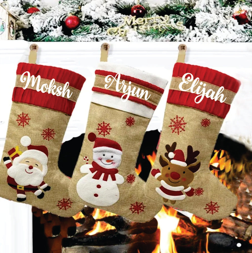 Babble Wrap Burlap Holiday Stocking - Set of 3