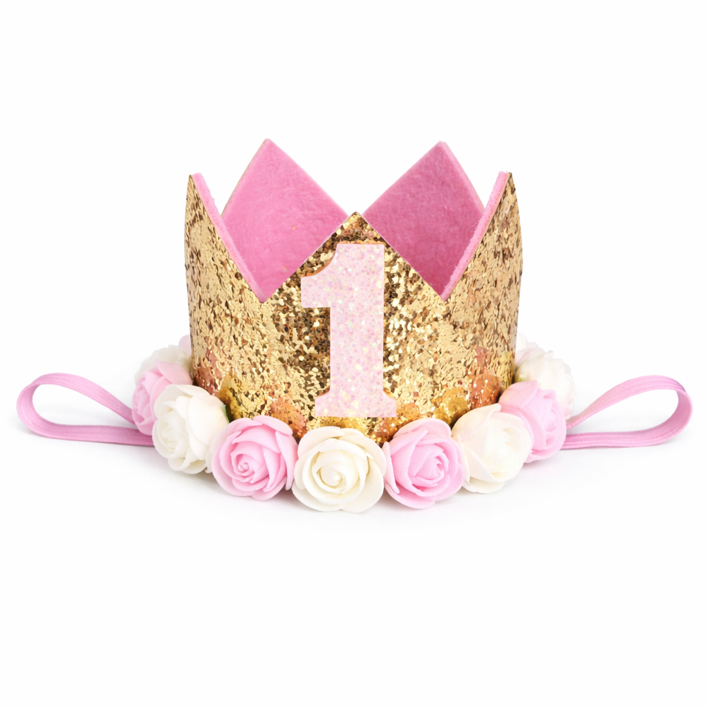 First Birthday Crown Headband (Pink & Gold)