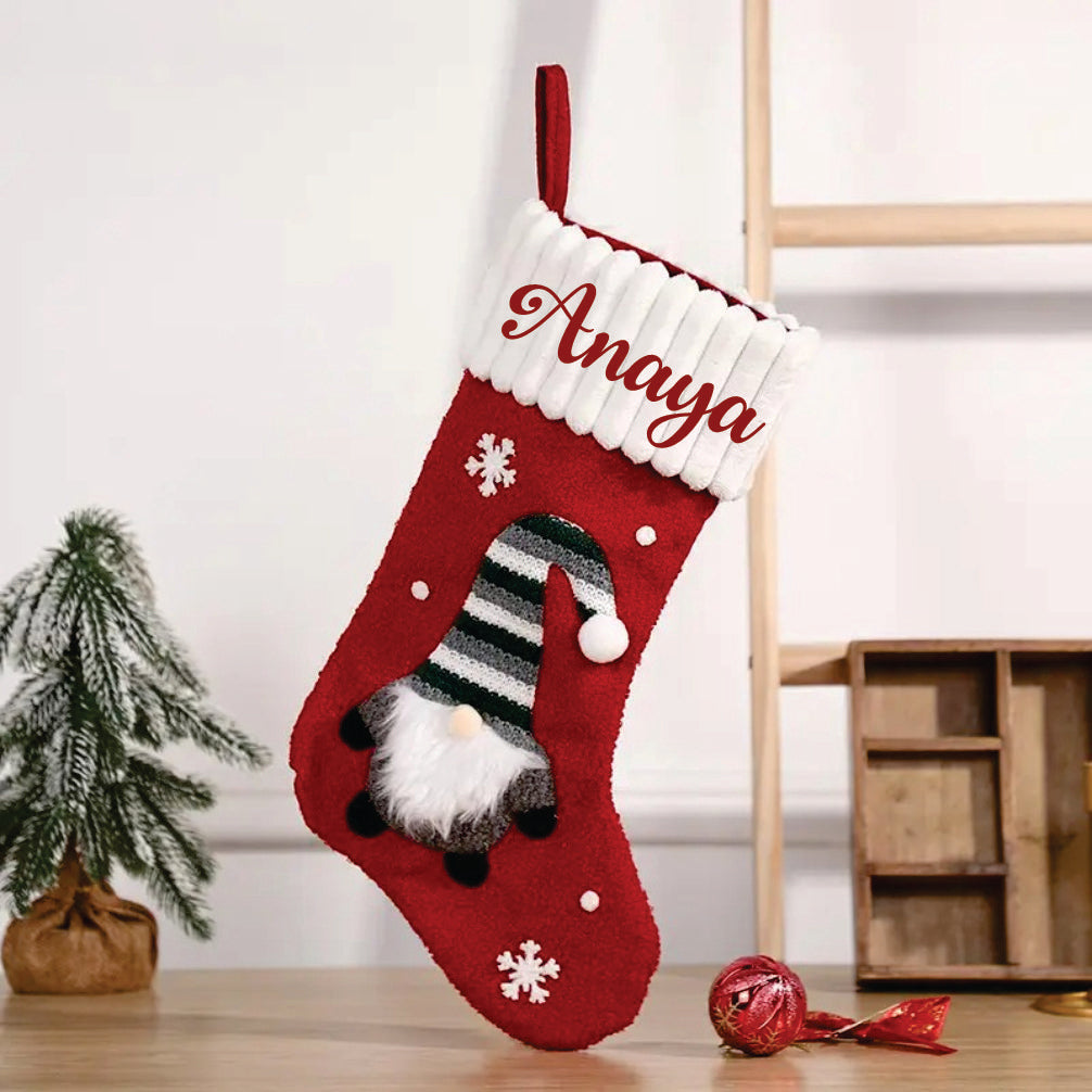 Whimsical Gnome Stocking- Red