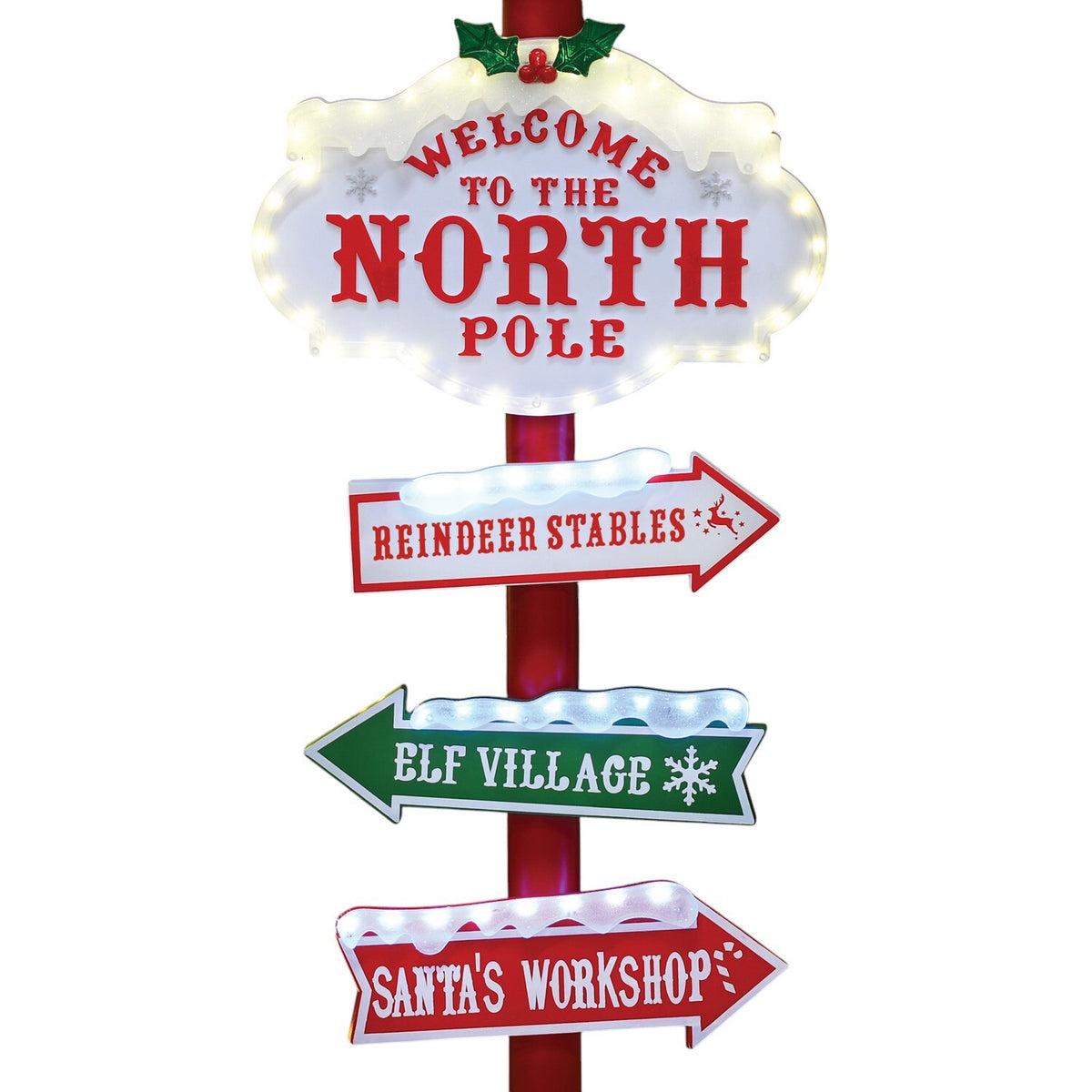 3.75 ft Light-Up North Pole Signpost