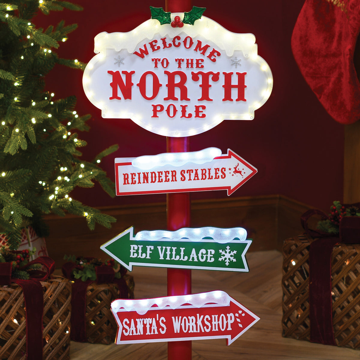 3.75 ft Light-Up North Pole Signpost