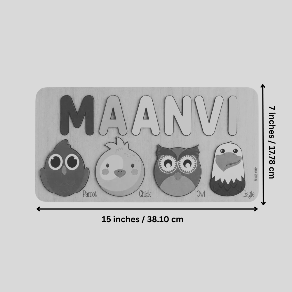 Personalised Wooden Name Puzzle- Fauna (4 Elements with Name on Top)