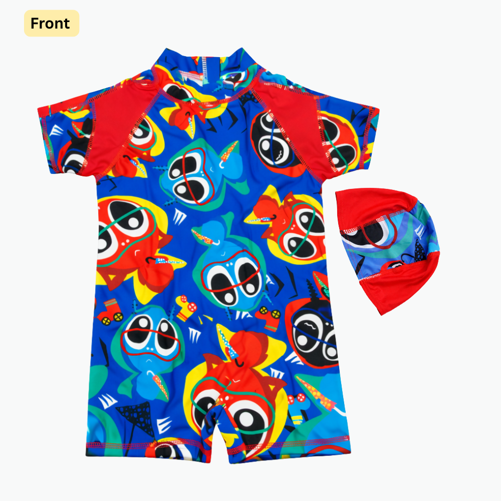 2 pcs Happy Splash Monsters Swim Suit with Cap