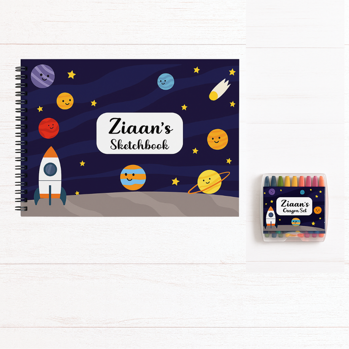 Sketch Books With Personalized Crayons -  Cosmic Cheers