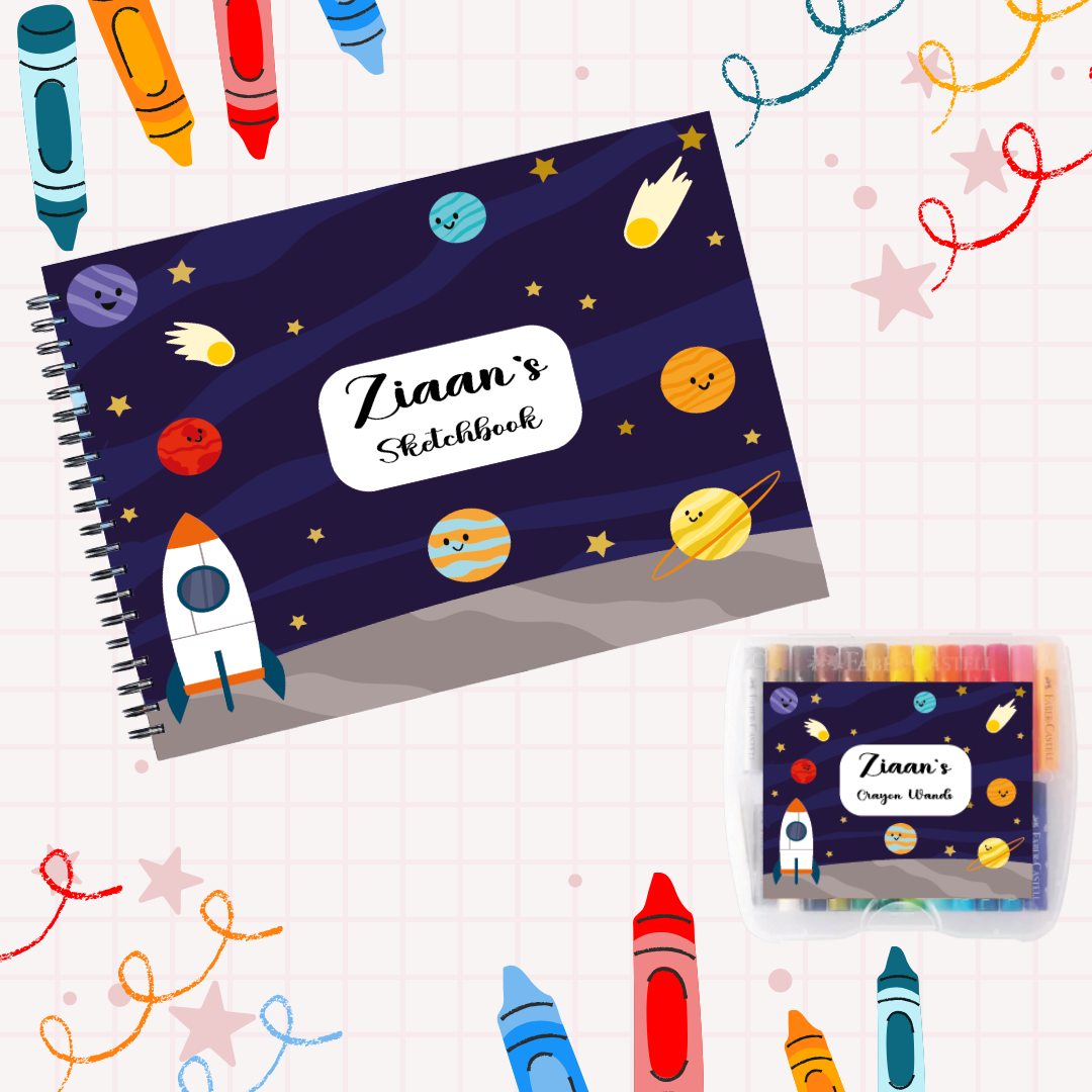 Sketch Books With Personalized Crayons -  Cosmic Cheers