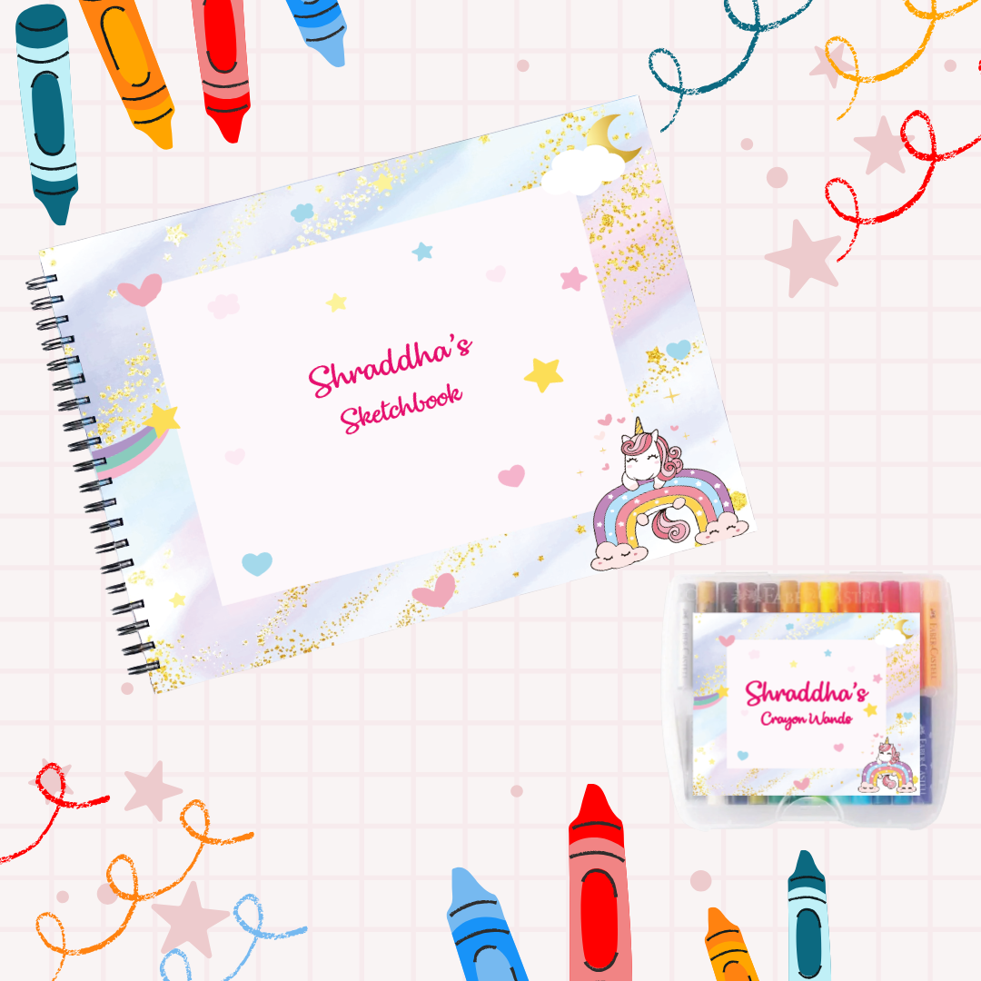 Sketch Books With Personalized Crayons -Sparkling Unicorn