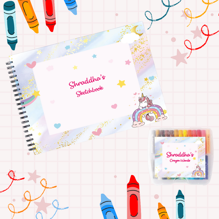 Sketch Books With Personalized Crayons -Sparkling Unicorn