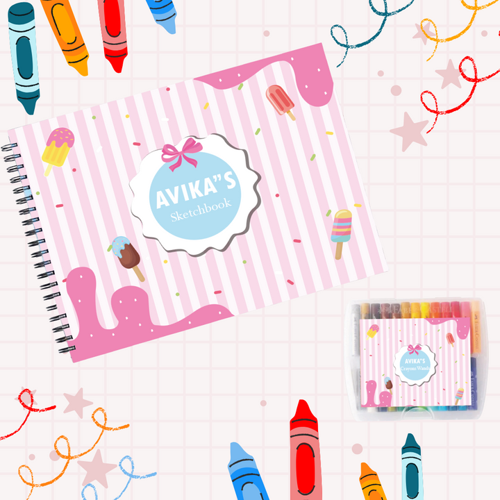 Sketch Books With Personalized Crayons - Ice Cream Delights