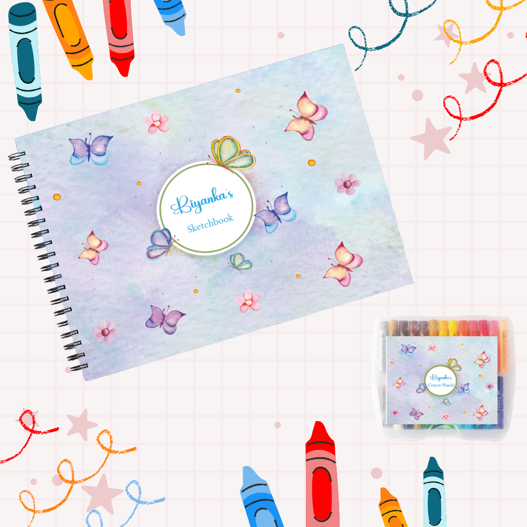 Sketch Books With Personalized Crayons -  Butterfly Wings