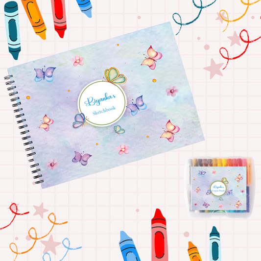 Sketch Books With Personalized Crayons -  Butterfly Wings