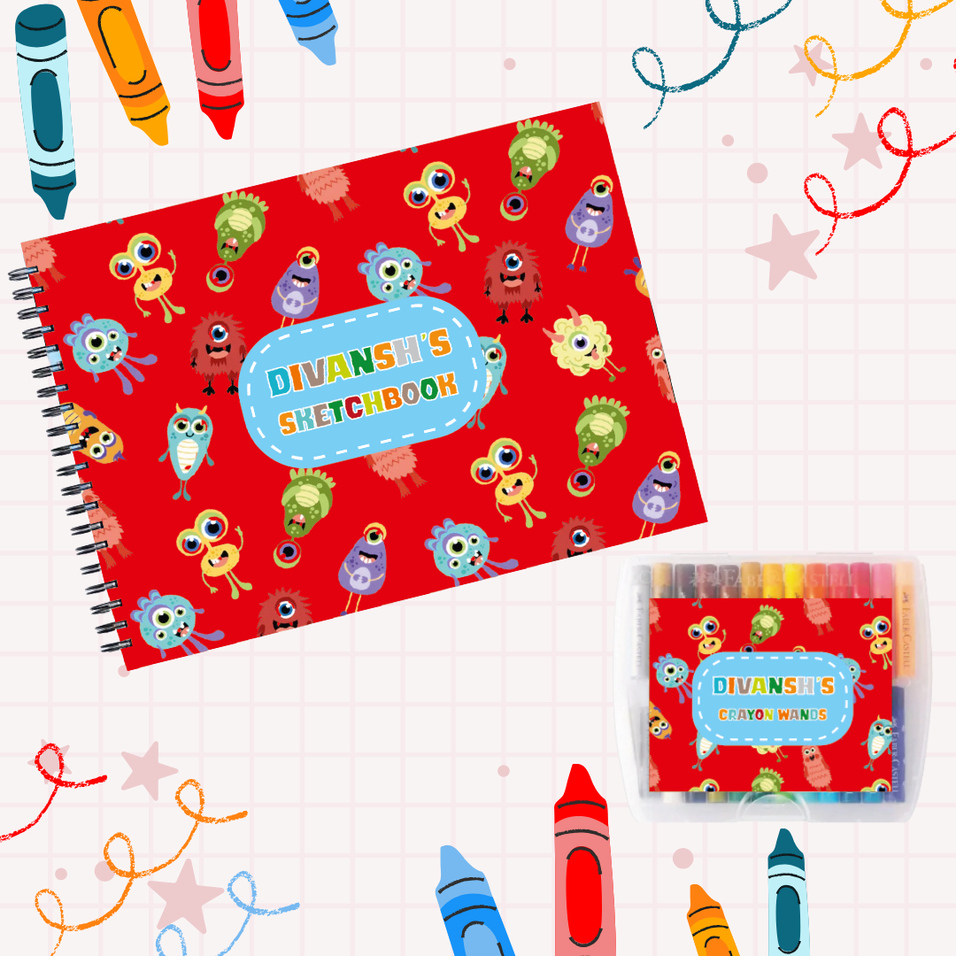 Sketch Books With Personalized Crayons - Monster Mash