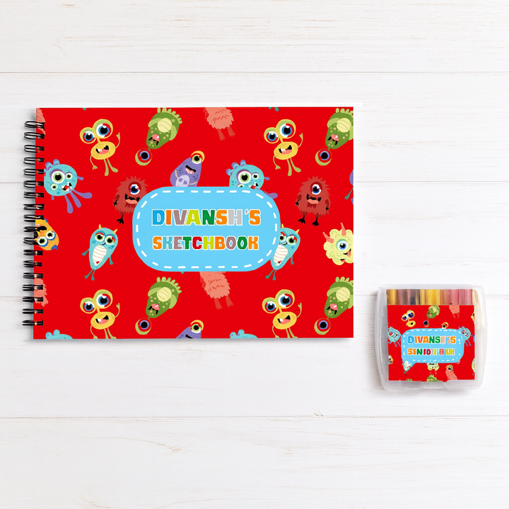 Sketch Books With Personalized Crayons - Monster Mash