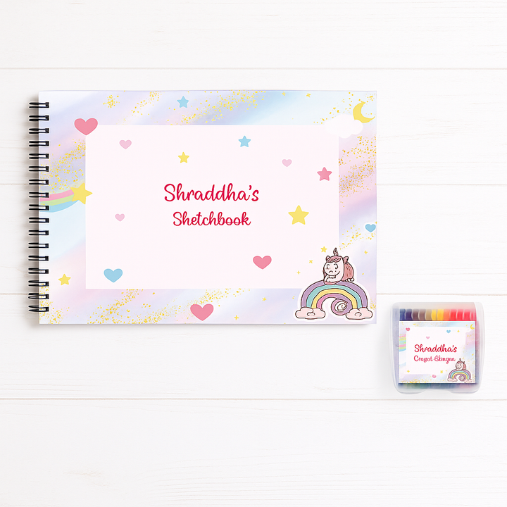 Sketch Books With Personalized Crayons -Sparkling Unicorn