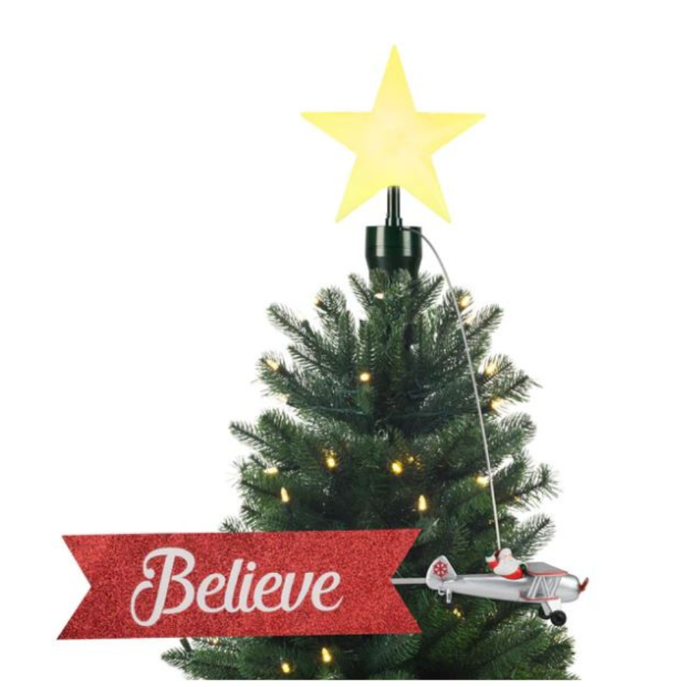 Animated Biplane Tree Topper with Banner