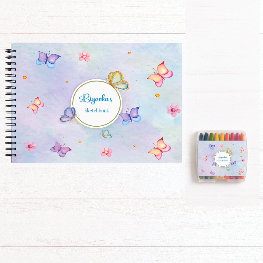 Sketch Books With Personalized Crayons -  Butterfly Wings