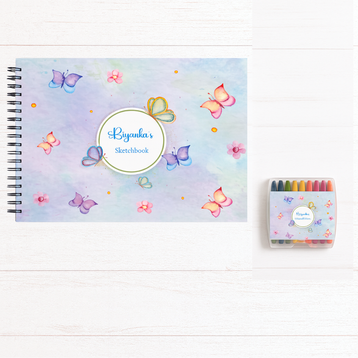 Sketch Books With Personalized Crayons -  Butterfly Wings