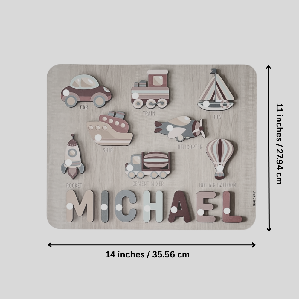 Personalised Wooden Name Puzzle- Transport