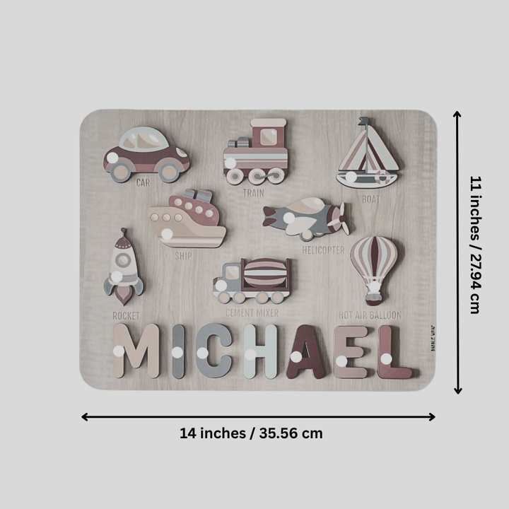 Personalised Wooden Name Puzzle- Transport