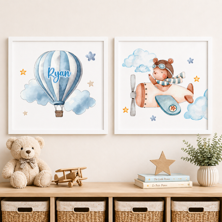 Wall Frame - Teddy on a Plane (Set Of 2)