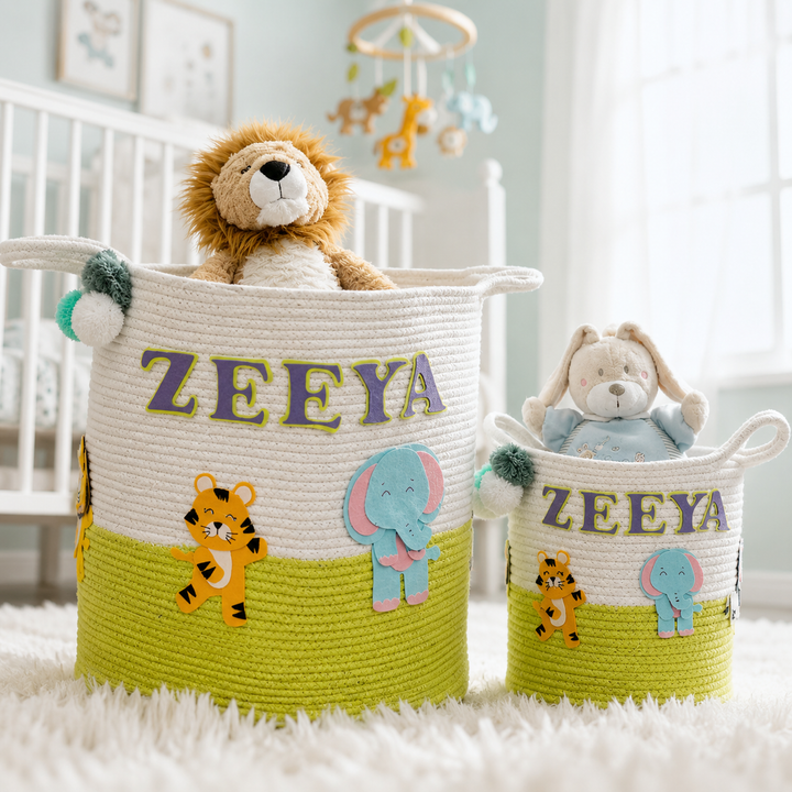 Babble Wrap Jute Cotton Storage Basket - Animal Kingdom