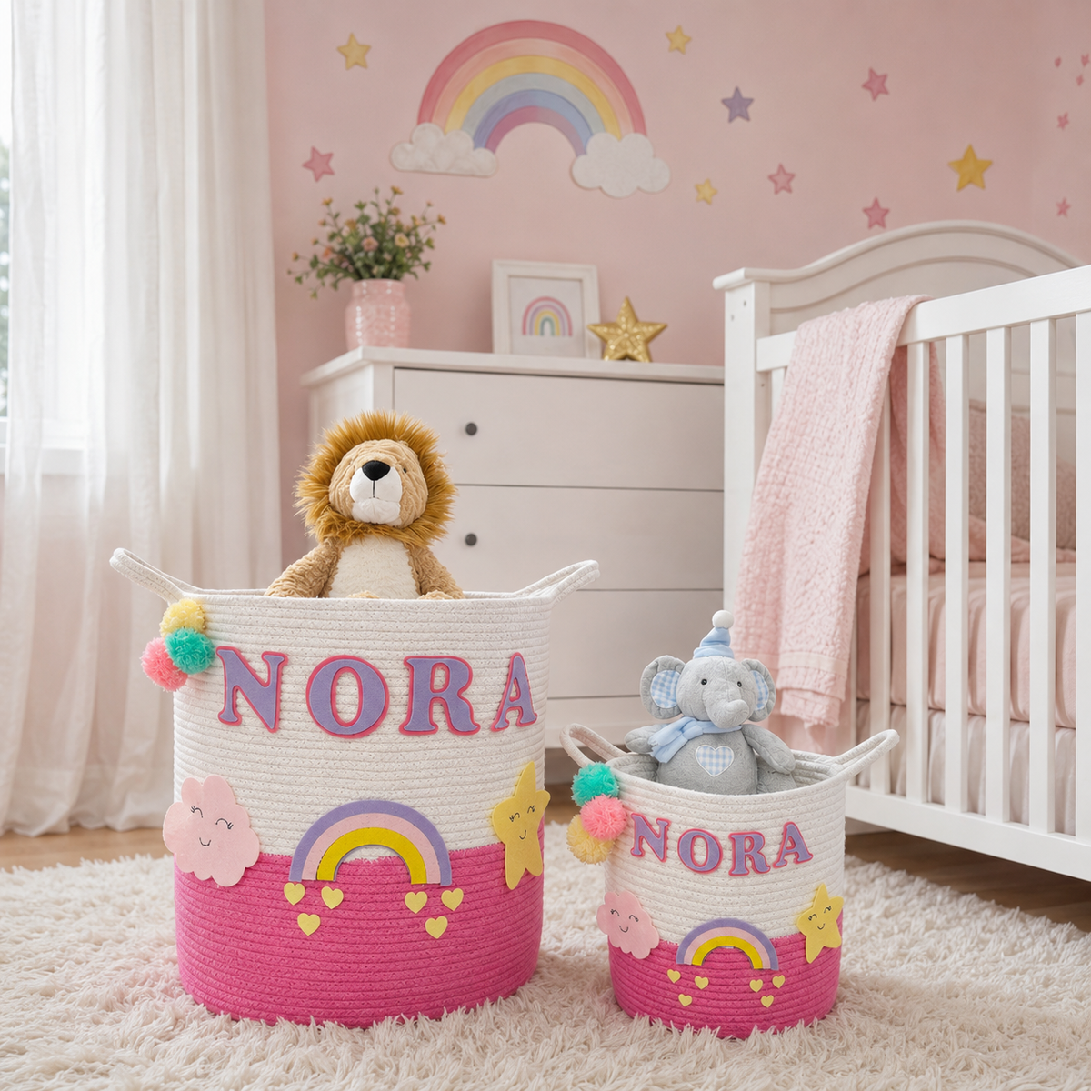 Babble Wrap Jute Cotton Storage Basket - Rainbow Radiance