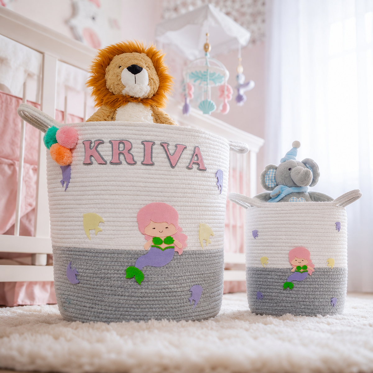 Babble Wrap Jute Cotton Storage Basket - Mystical Ocean Friends