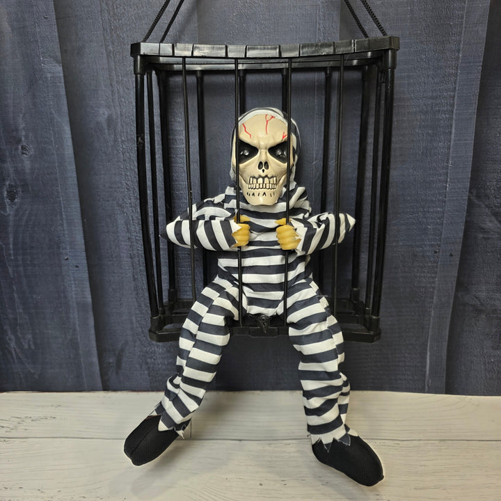 Animated Hanging Skeleton Cage – Haunted Prisoner