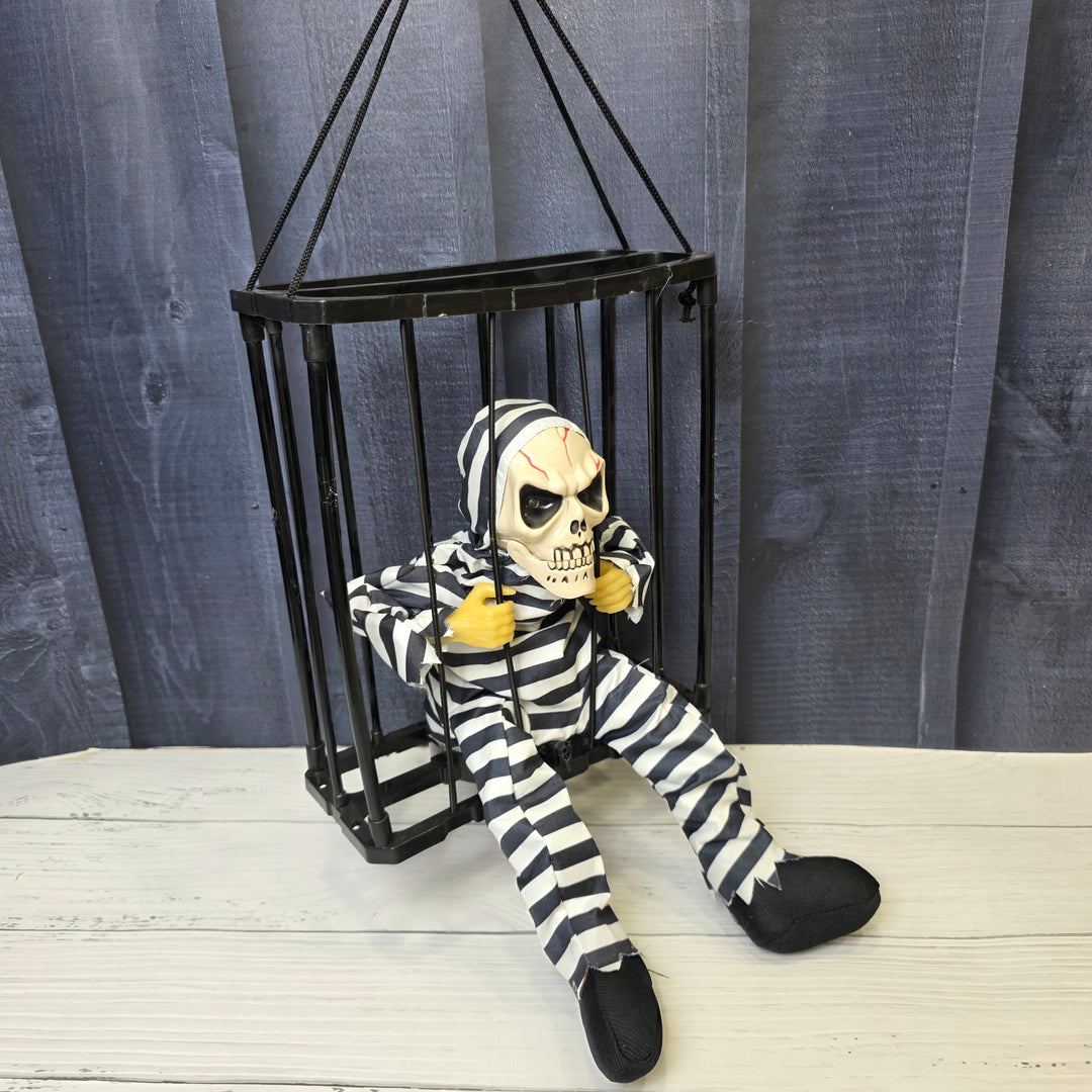 Animated Hanging Skeleton Cage – Haunted Prisoner
