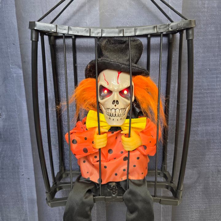 Animated Hanging Skeleton Cage – Evil Jester