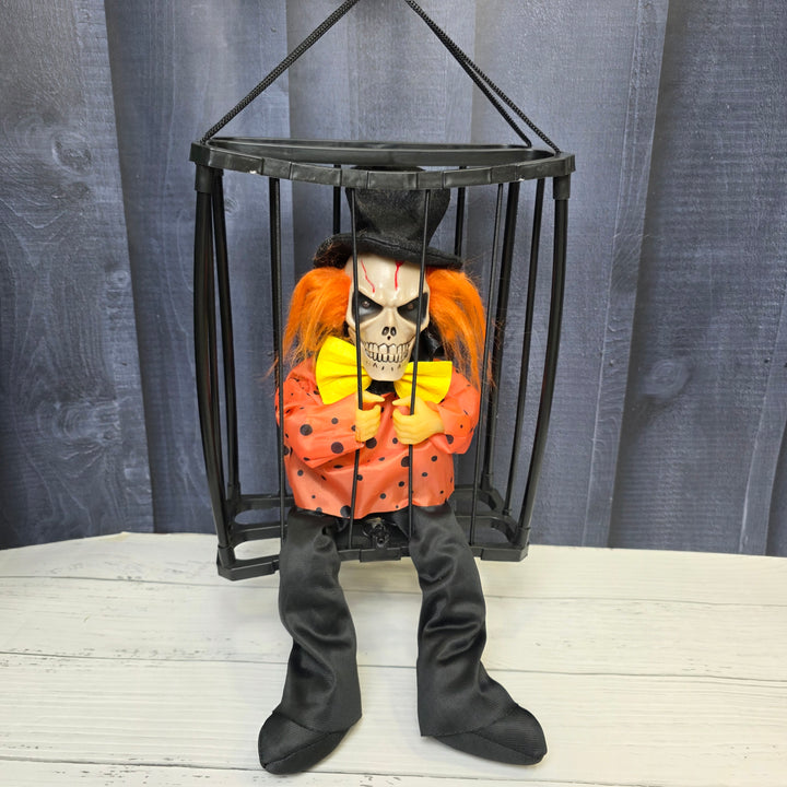 Animated Hanging Skeleton Cage – Evil Jester