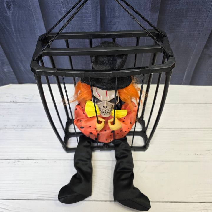 Animated Hanging Skeleton Cage – Evil Jester