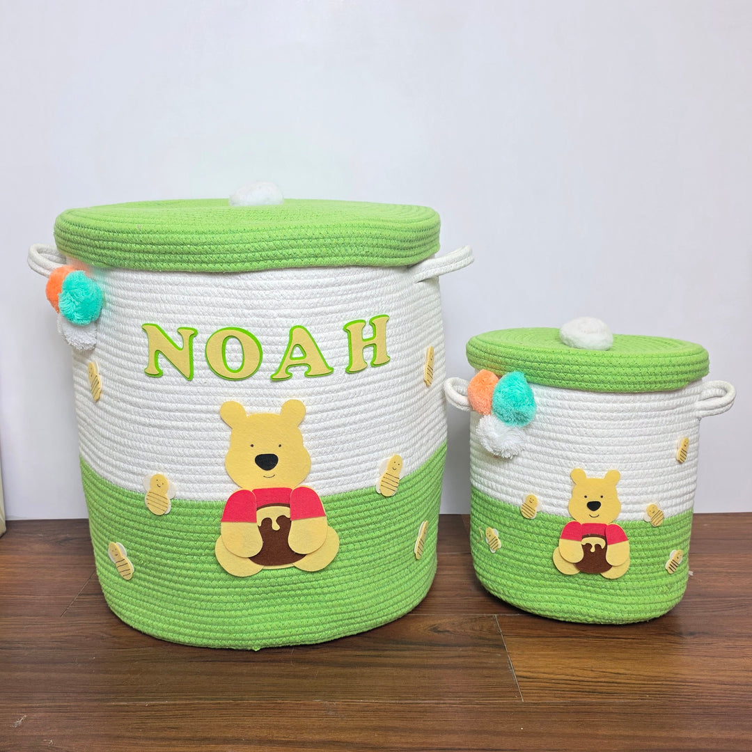 Babble Wrap Jute Cotton Storage Basket with Lid- Sweet Honey Dreams
