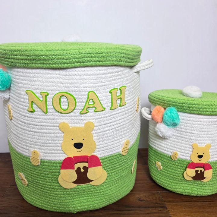 Babble Wrap Jute Cotton Storage Basket with Lid- Sweet Honey Dreams
