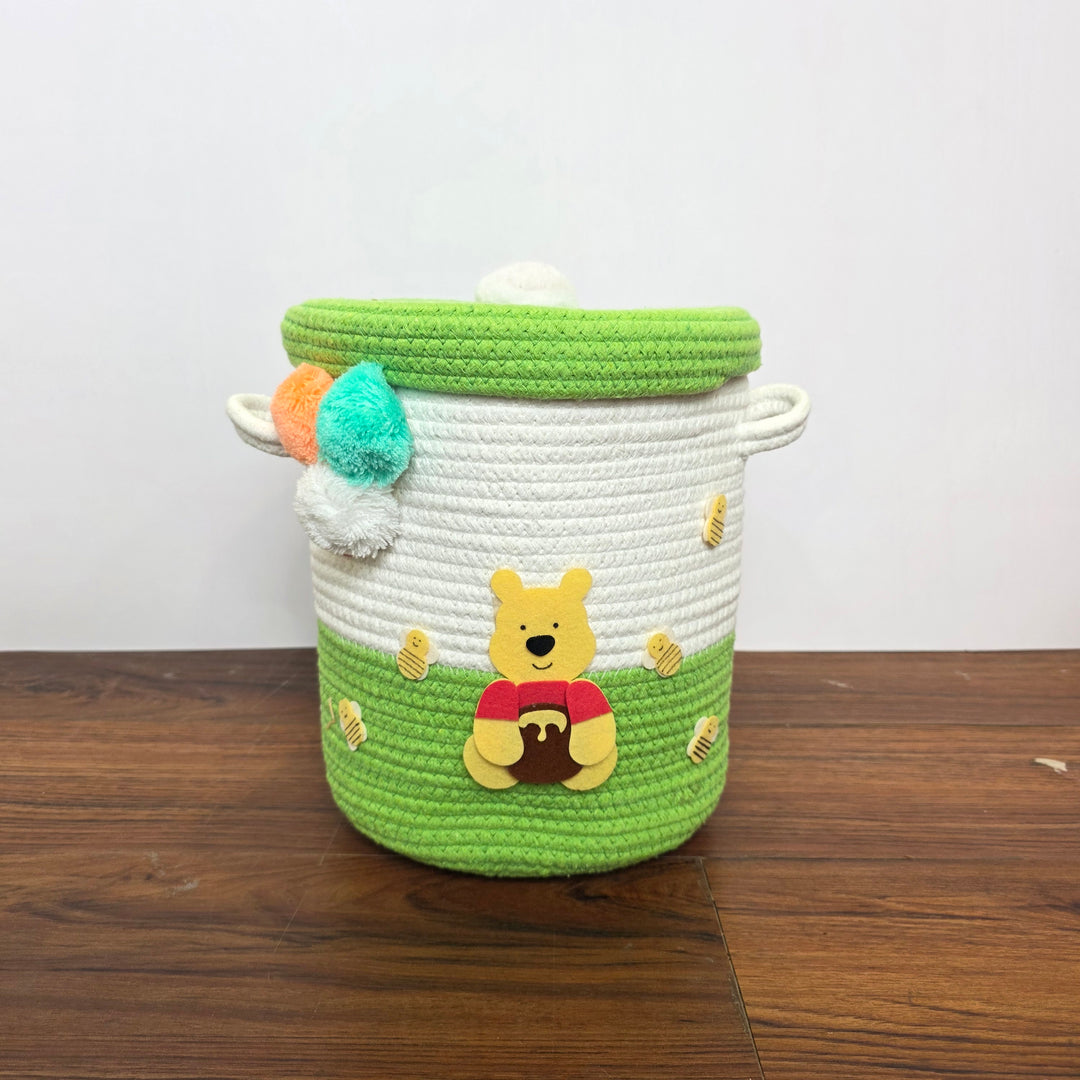 Babble Wrap Jute Cotton Storage Basket with Lid- Sweet Honey Dreams