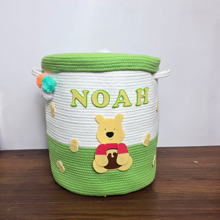 Babble Wrap Jute Cotton Storage Basket with Lid- Sweet Honey Dreams