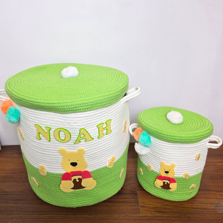 Babble Wrap Jute Cotton Storage Basket with Lid- Sweet Honey Dreams