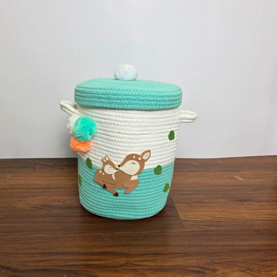 Babble Wrap Jute Cotton Storage Basket with Lid- Mommy's Little Fawn