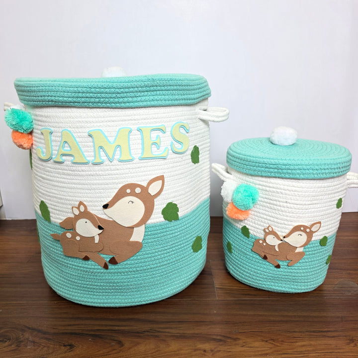 Babble Wrap Jute Cotton Storage Basket with Lid- Mommy's Little Fawn